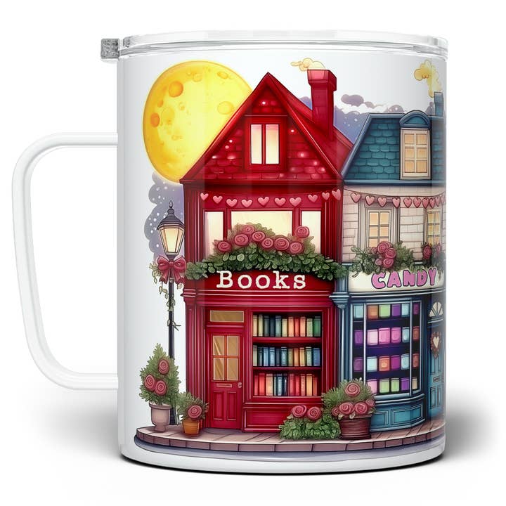Valentine Storefront Shops Insulated Mug, Cozy Bookish Gifts for wholesale by Loftipop