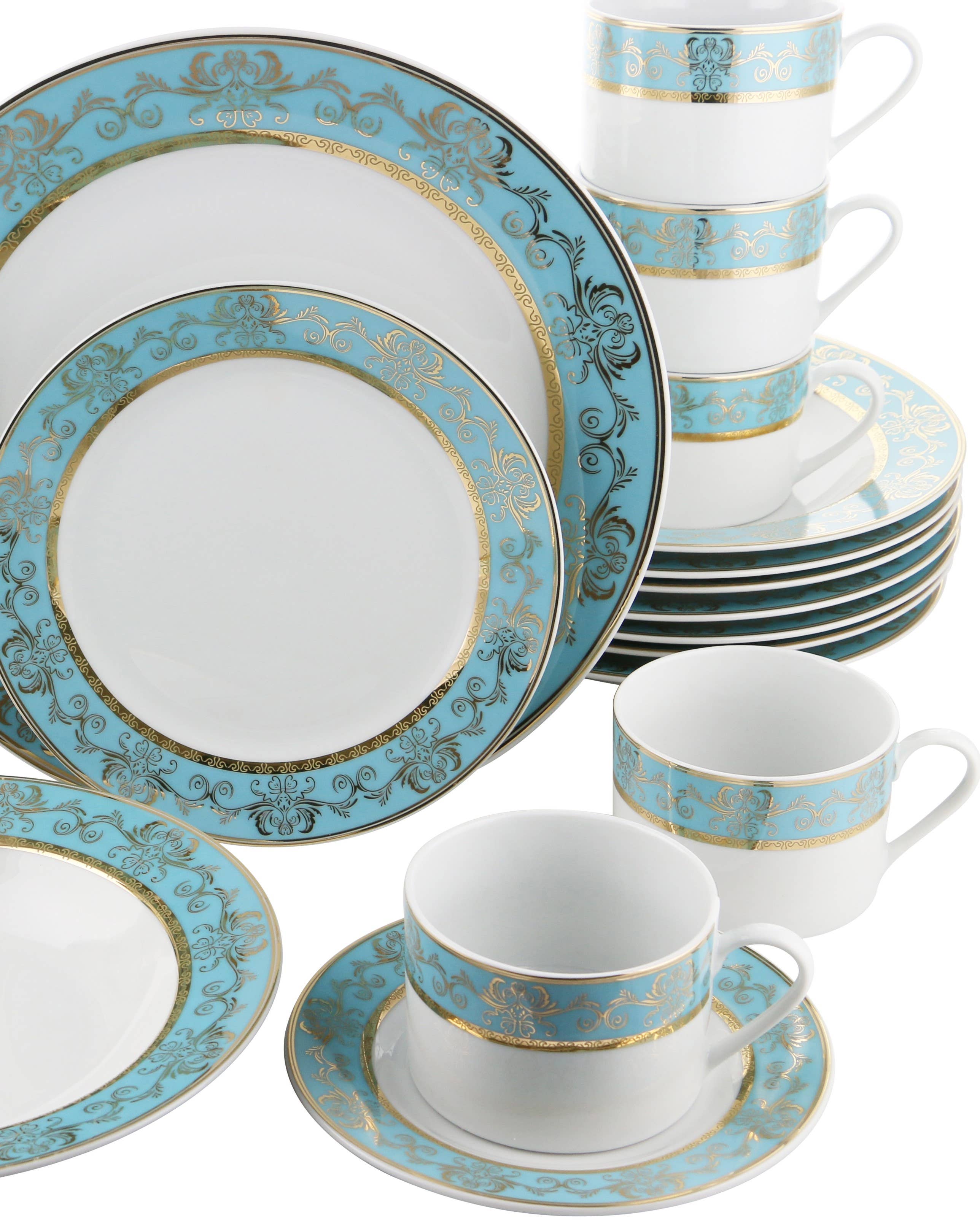 Three Star IM/EX Inc. - Wholesale Dinnerware Set - 40-PC DINNERWARE SET, BLUE & GOLD2