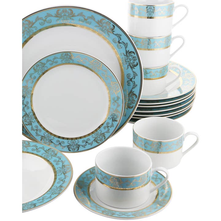 Three Star IM/EX Inc. - Wholesale Dinnerware Set - 40-PC DINNERWARE SET, BLUE & GOLD2