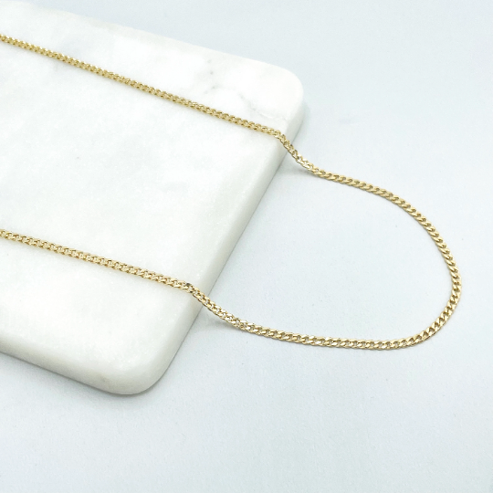 Luxus Accessories – Großhandel Gliederhalskette – Mit 18 Karat Gold gefüllte, 2 mm flache Panzerkette, 2 mm kubanische Gliederkette5