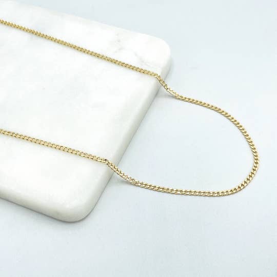 Luxus Accessories – Großhandel Gliederhalskette – Mit 18 Karat Gold gefüllte, 2 mm flache Panzerkette, 2 mm kubanische Gliederkette5