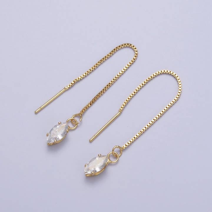 Boucles d'oreilles pendantes pour femmes en chaîne boîte avec zircon cubique marquise clair doré | AE1016 pour la vente par Aim Eternal