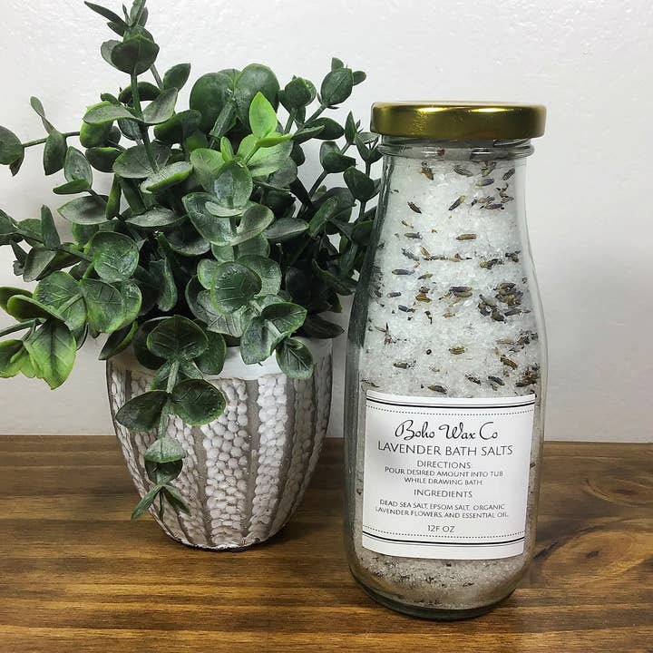 Lavender Bath Salt 12OZ for wholesale by Boho Wax Co
