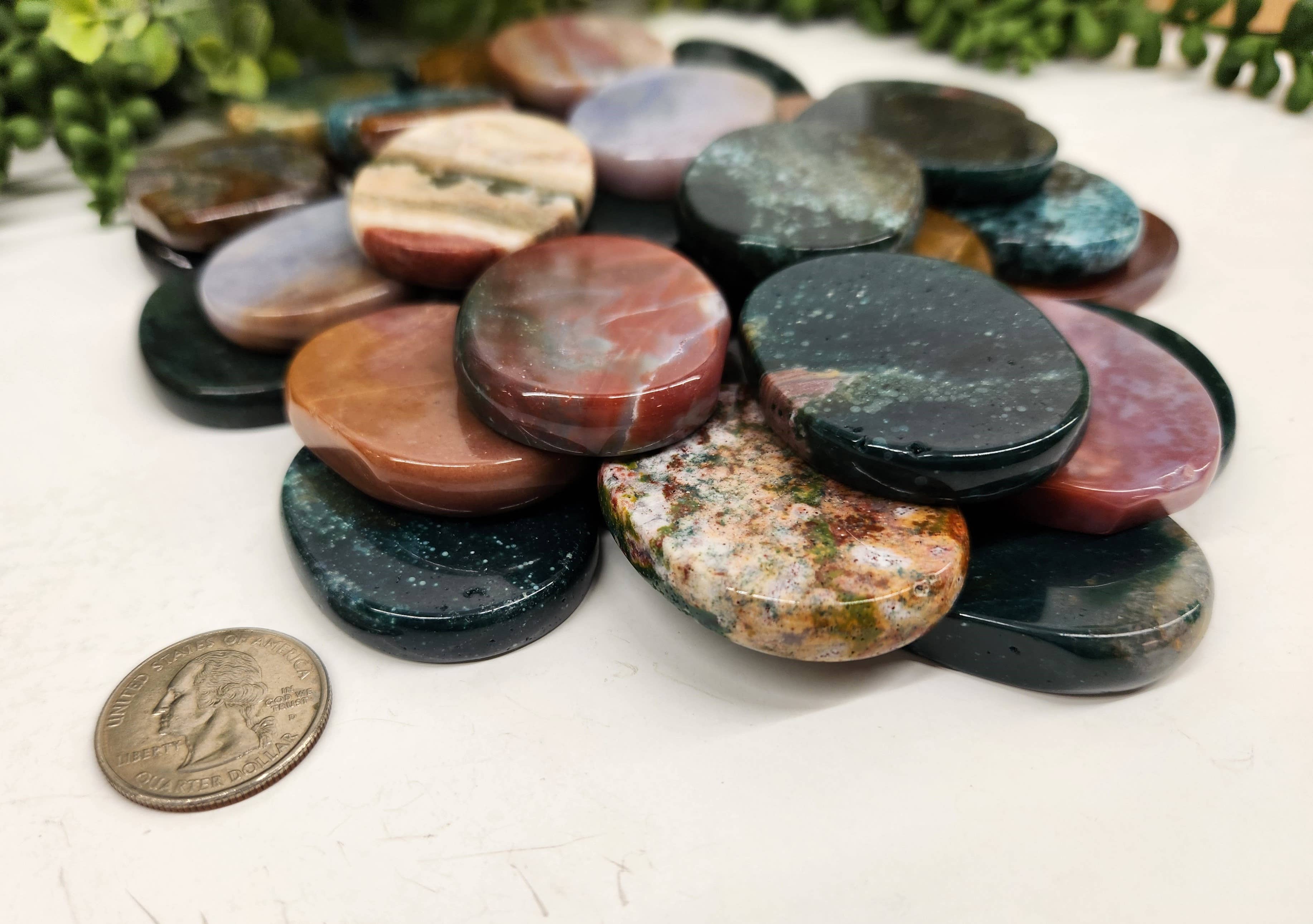 Meraki Gemstones - Wholesale Spiritual Stone/Crystal - Ocean Jasper Flat  Smooth  Stones (0.5kg/1.1lbs)-45x35x7mm3