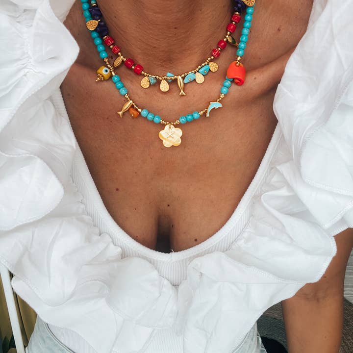 Goupi - Wholesale Beaded/Pearl Necklace - Turquoise semiprecious beaded summer necklaces