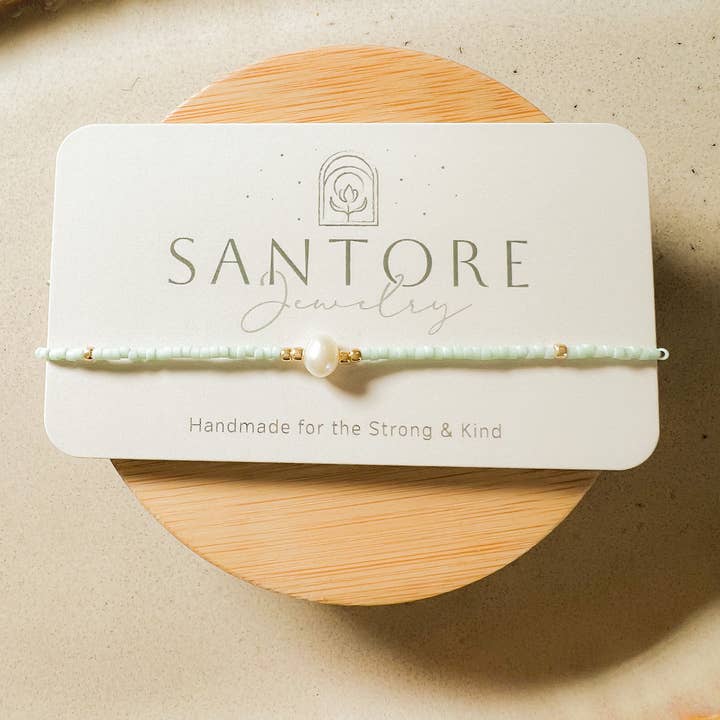 Perla: Pearl and Miyuki Seed Bead Thread Bracelet for wholesale by Santore Jewelry Company