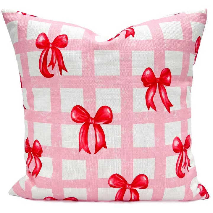 Cojín con lazos de cuadros rojos de San Valentín para venta al por mayor de Rachel Brooks Design, LLC