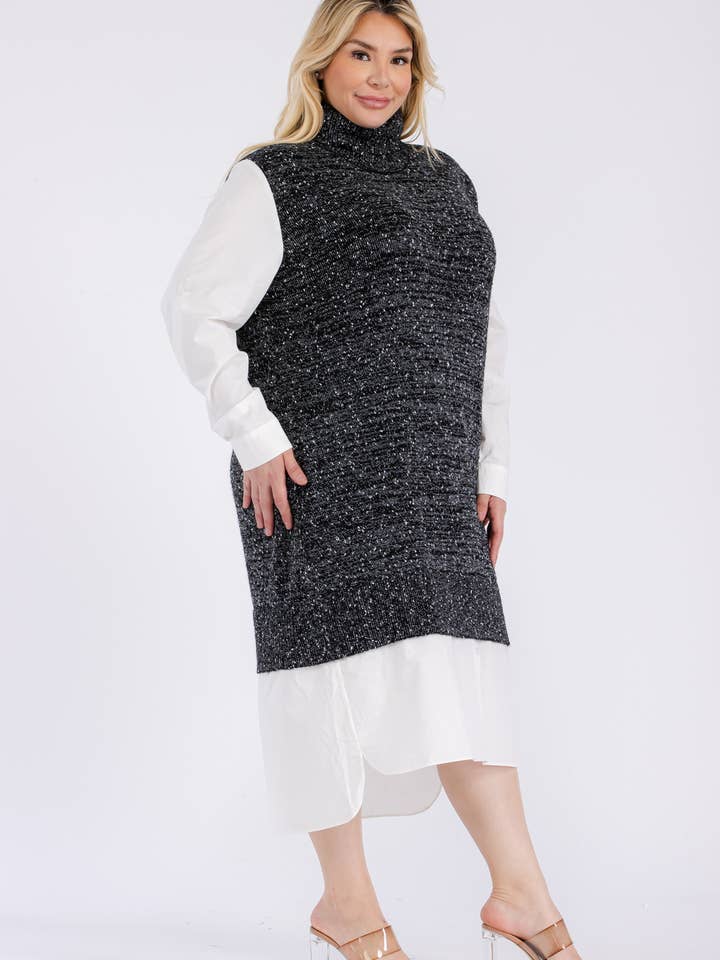 Celeste Clothing – Großhandel Kleid – Damen – ROLLKRAGEN-MIDIKLEID IN ÜBERGRÖSSE UND MISSY -CI-100835