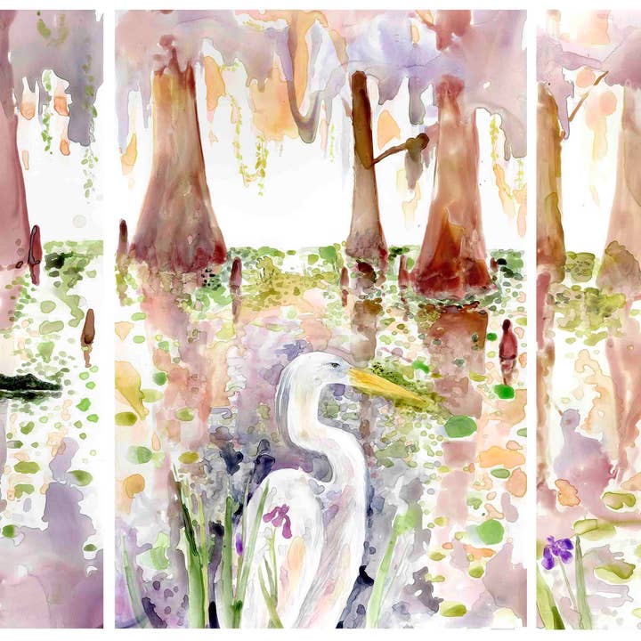 Louisiana Swamp Triptych VIII - Watercolor Fine Art Print for wholesale by Lyla Clayre Studio