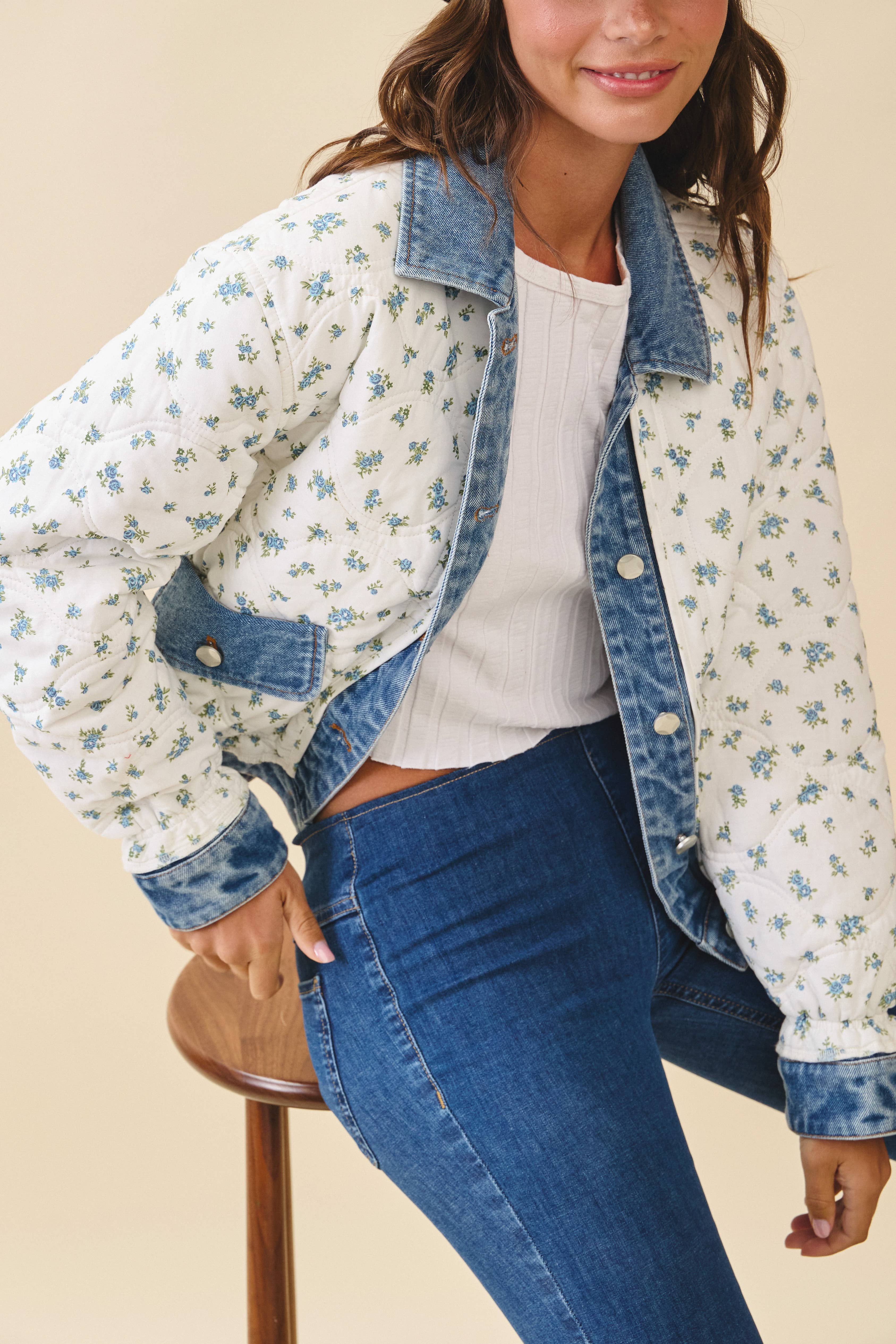 5166GK Floral Quilted Denim Trim Jacket for wholesale on Faire3