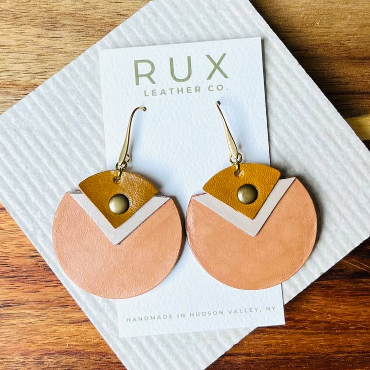 Handcrafted Leather, Tan, Desert Bloom Earrings for wholesale by Rux Leather