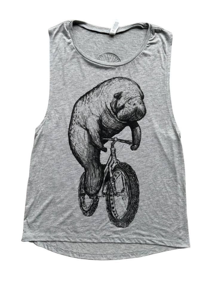 Manatee on a Bicycle Women's Flowy Muscle Tank for wholesale by Dark Cycle Clothing
