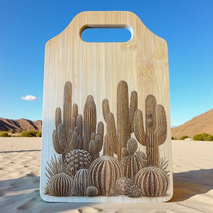 Cactus design Bamboo Cutting Board for wholesale by The Krafty Equestrian