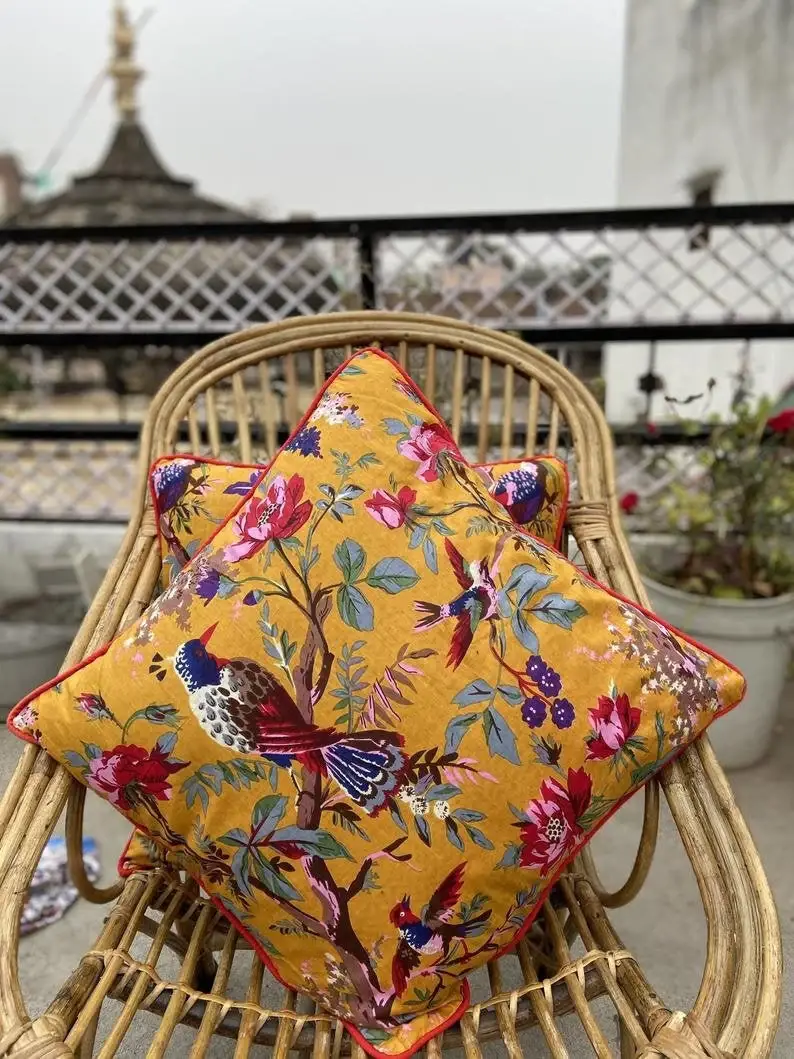 GYPSY STUDIO - Wholesale Throw Pillow Cover - Set Of 2 Piece Multicolor Paradise Bird Print Cushion Floral3