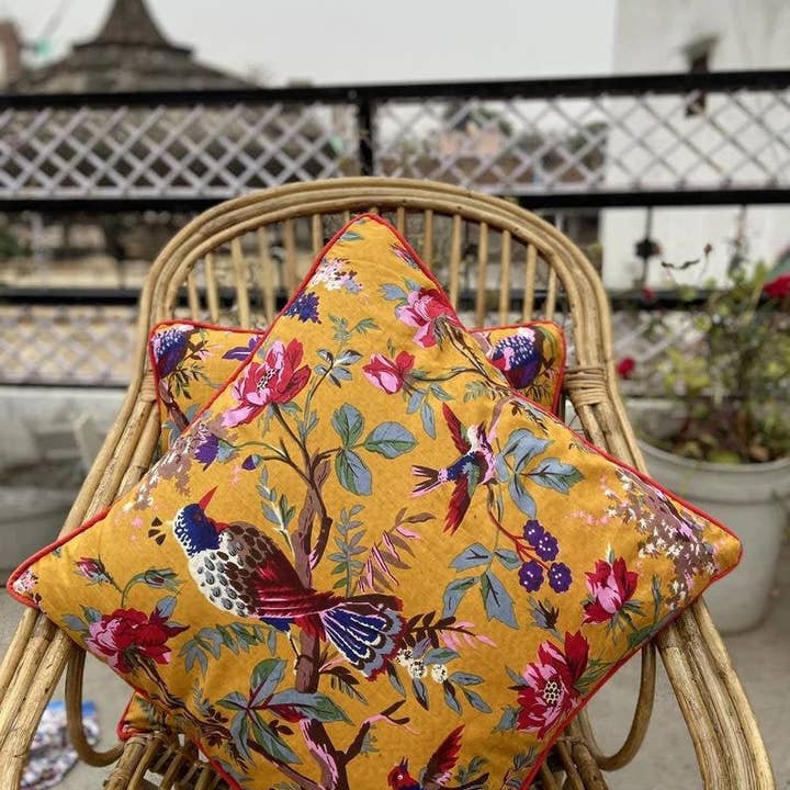 GYPSY STUDIO - Wholesale Throw Pillow Cover - Set Of 2 Piece Multicolor Paradise Bird Print Cushion Floral3