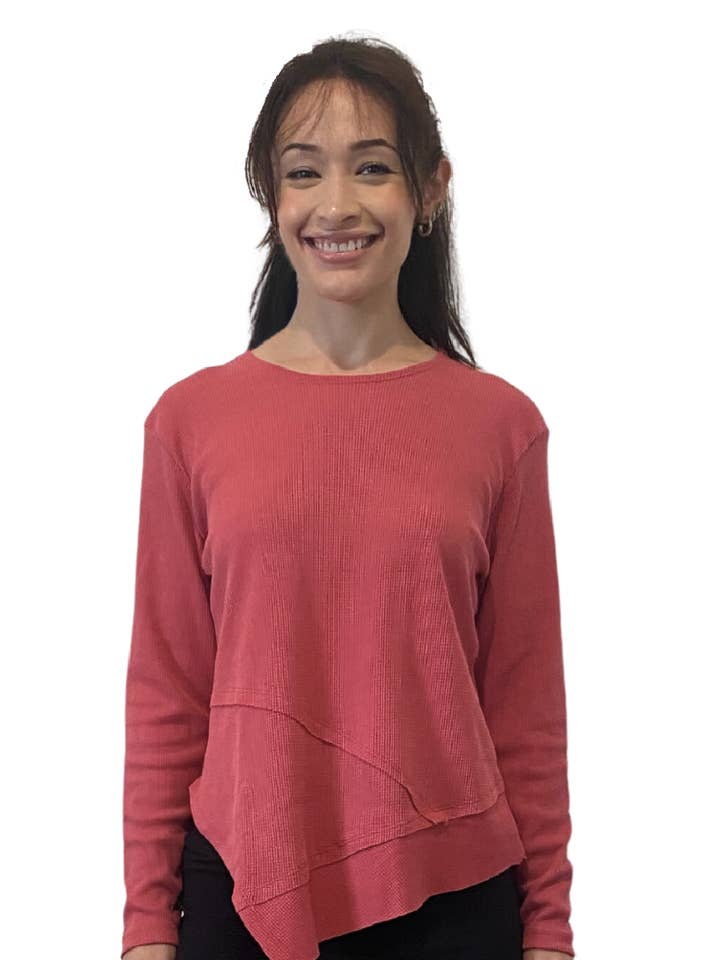 Túnica Modesta de Gola Alta em Malha | Top Confortável de Manga Comprida com Bainha Assimétrica por atacado de Kosher Casual