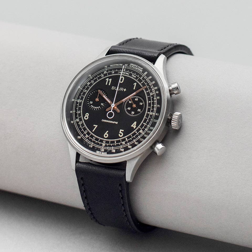 BUUR+ Watches - Vente Montre – homme - Multiscale noir - Chronographe style vintage suisse1