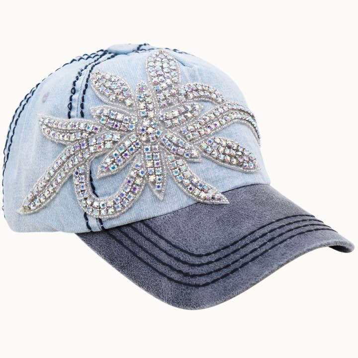Olive & Pique - Wholesale Honkbalpet - Dames - Floral Vine Bejeweled Glitz tweekleurige pet, verstelbaar