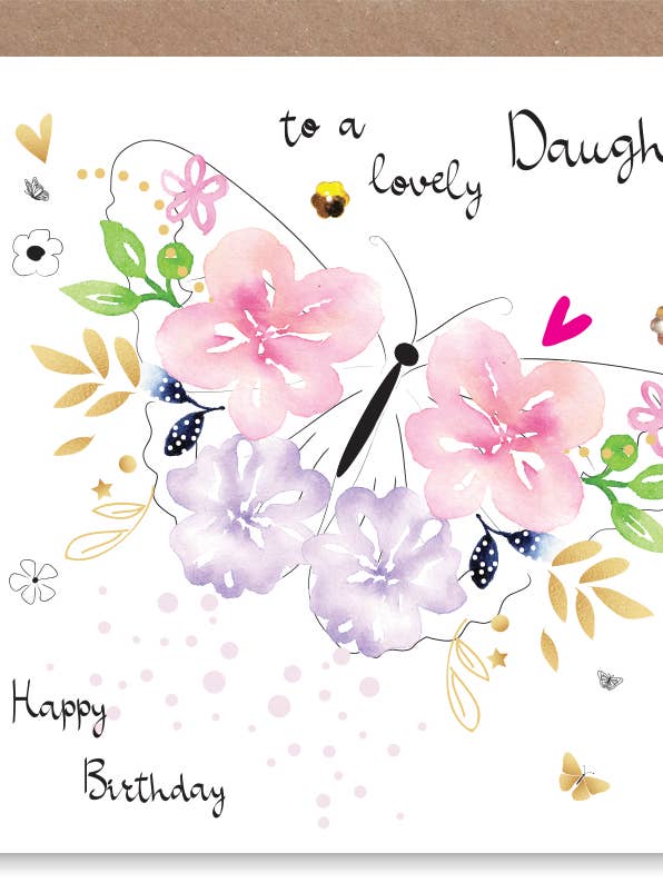 Daughter Birthday Floral Butterfly Hand-Finished Sequin Card for wholesale by SABIVO Design