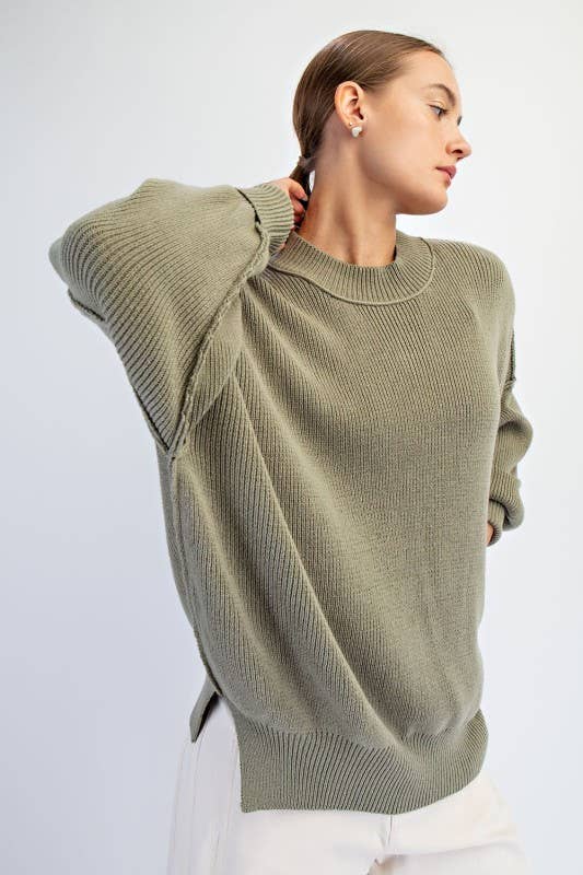 Sunday Morning - Wholesale Tunic Sweater - Women's - SW350037-Crew Neck Oversized Tunic Sweater3