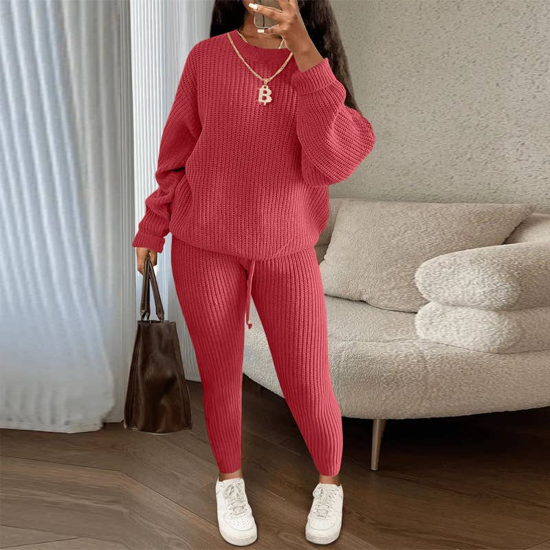 Rosa Clothing - Wholesale Top & Pant Set (NOT Loungewear) - Women's - Fashion Casual Knitted Sweater Trousers Set 12 Colors8