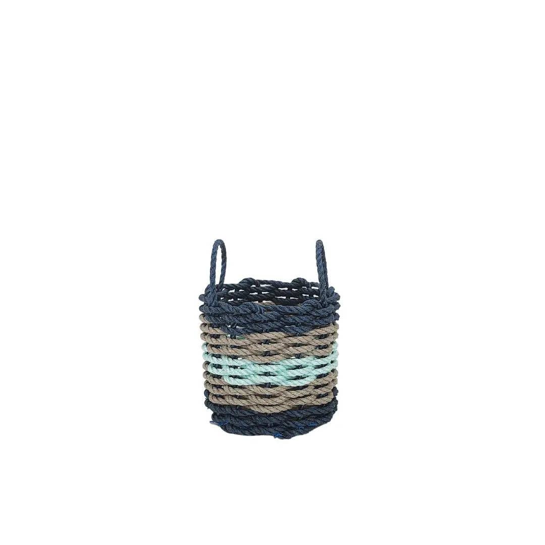 Little Salty Rope - Wholesale Basket - Five Stripe Rope Storage Basket Navy, Tan and Seafoam0