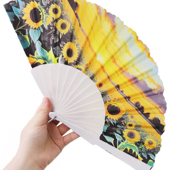 SORTIERT Sonnenblumenfeld Weißer Handfächer für den Großhandel auf Faire2