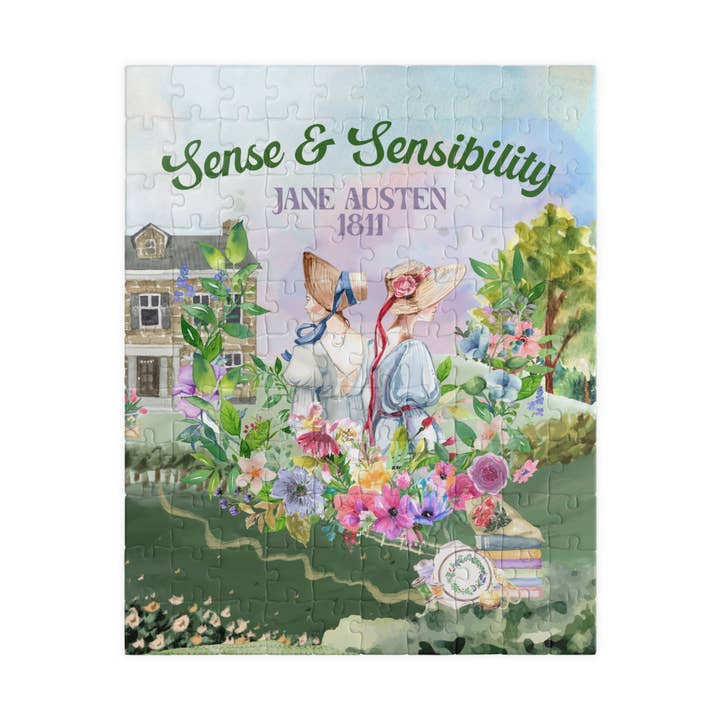 Jane Austen Gift for Friend: Sense and Sensibility Puzzle with Pastel Sunset | Colorful Maximalist Puzzle for Book Lover or Romance Reader for wholesale by Opal and June
