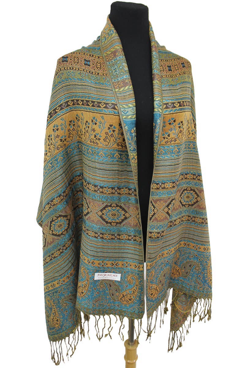 AS SHOWN Geometric Paisley Metallic Pashmina Shawl Scarf for wholesale on Faire5