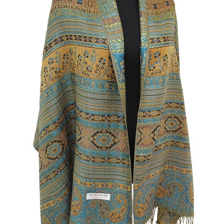 AS SHOWN Geometric Paisley Metallic Pashmina Shawl Scarf for wholesale on Faire5