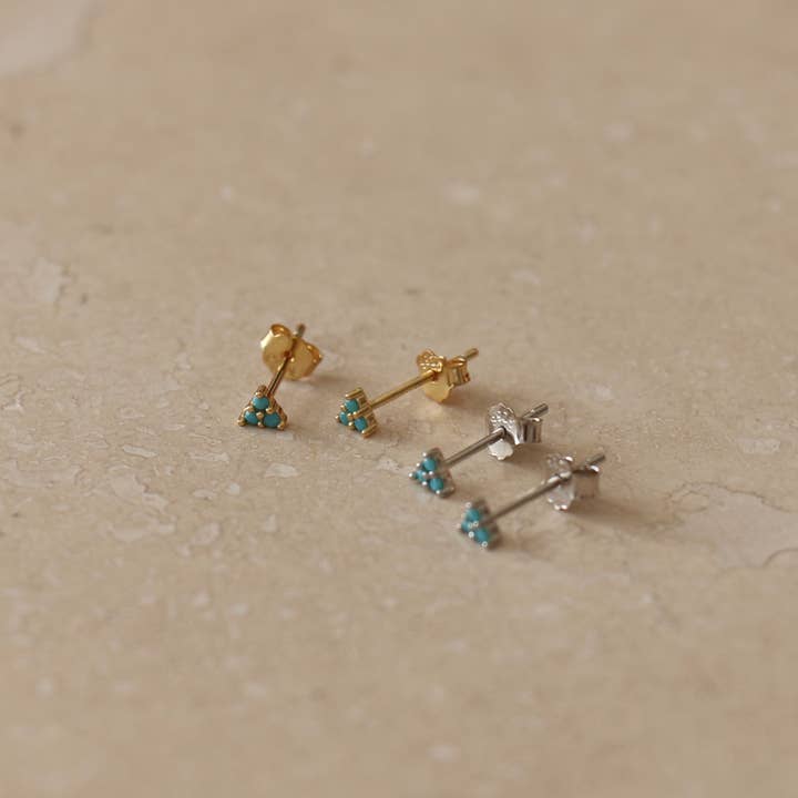 Little Nell Jewellery - Wholesale Stud/Post Earrings - Sterling Silver or Gold Vermeil Trio Turquoise Micro Studs