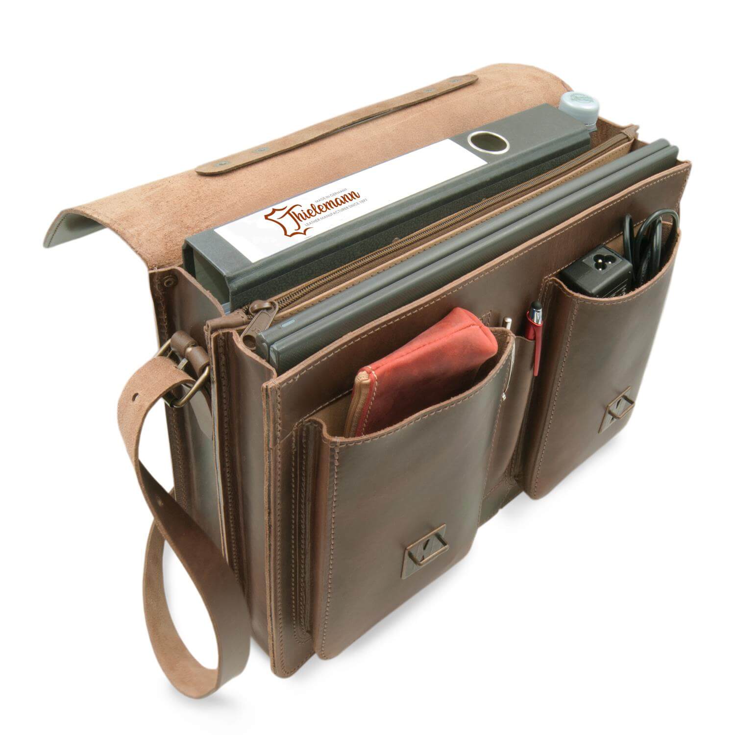 Thielemann Leather Manufacturer – Pasta - Unissexo por atacado – Maleta de couro “Köln” PREMIUM | cor: marrom escuro4