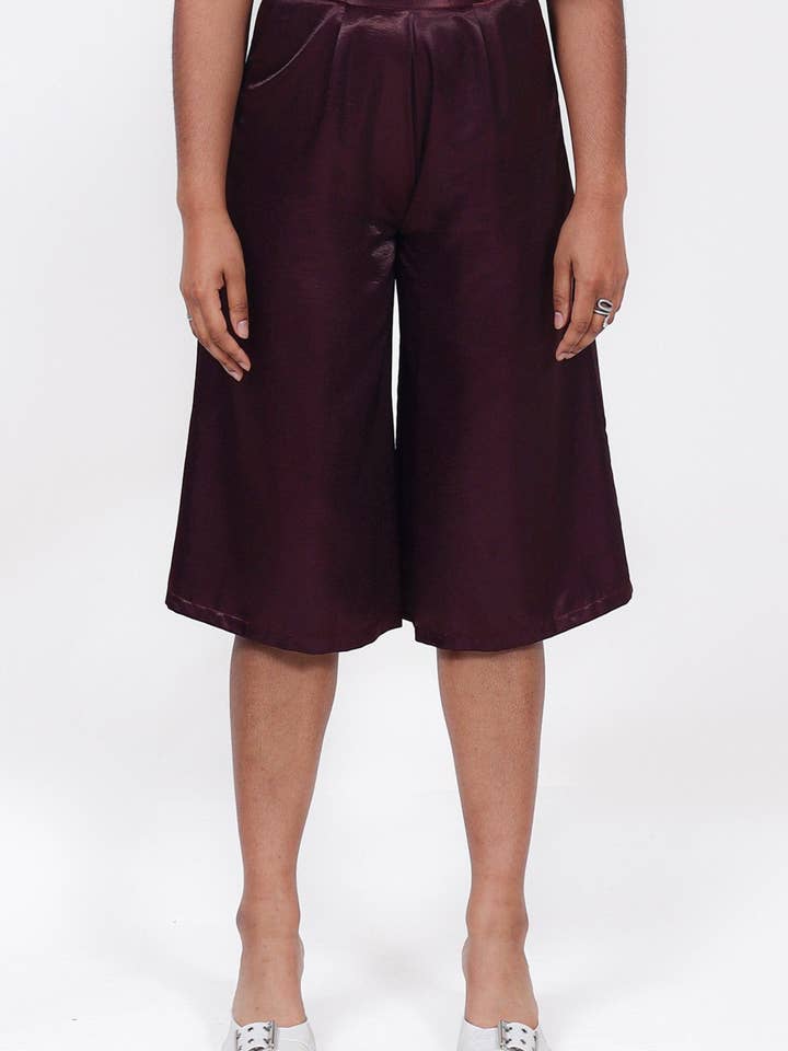 Burgundy Satin Co-Ord Culottes | Sepid for wholesale by Chekani