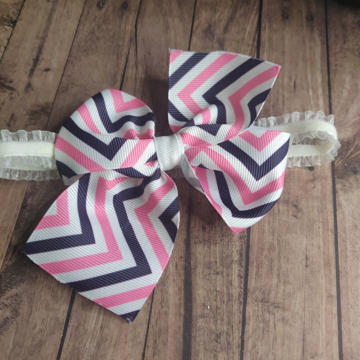 Pink, White and Navy Zig Zag Print Headband for wholesale by 3d beauty brand