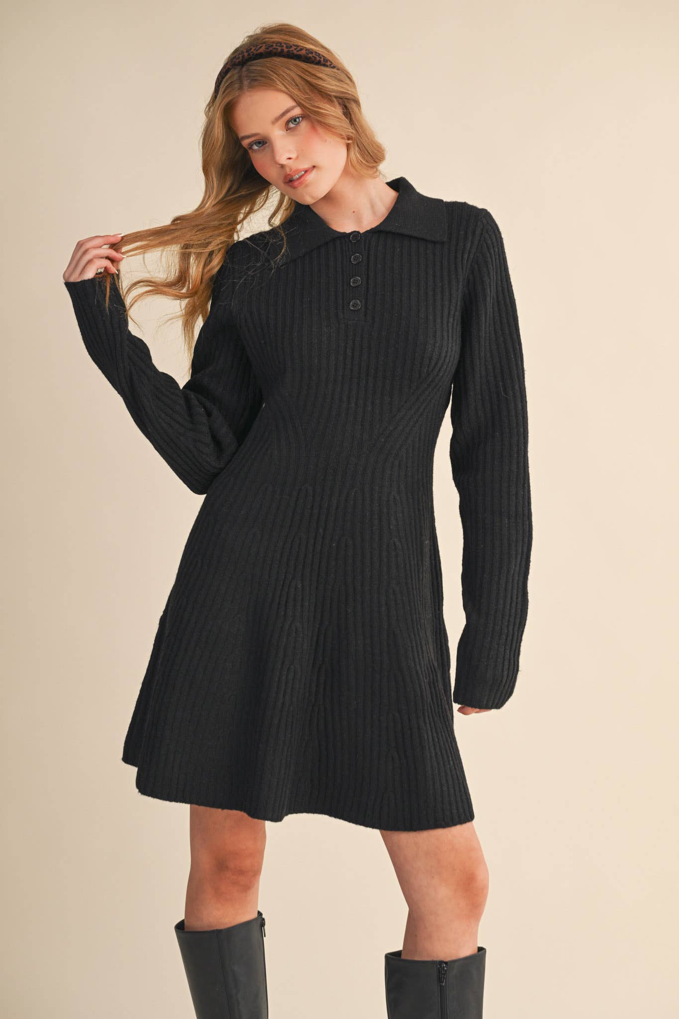 &MERCI - Wholesale Dress - Women's - RIBBED SWEATER FLARED MINI DRESS MSW109681