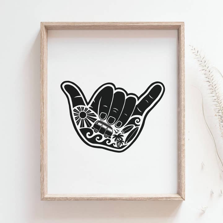 Van Life Shaka Sign Illustration / Handmade Giclée Print for wholesale by Bleu Marie Artwork