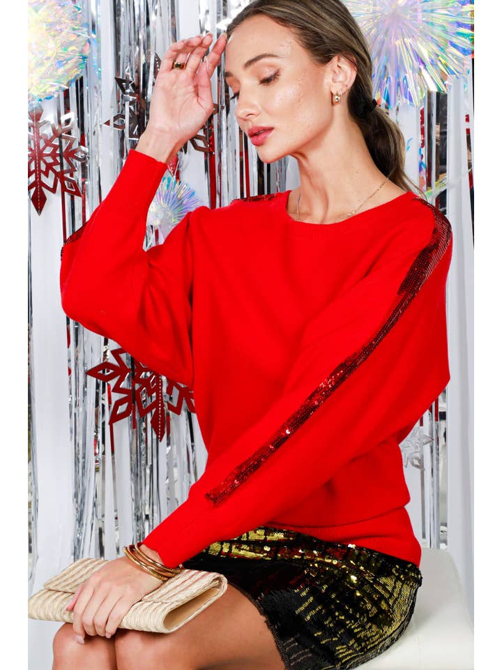 Vine & Love - Wholesale Knit Sweater - Women's - Sequin Detail Crew Neck Dolman Knitted Sweater VT82013