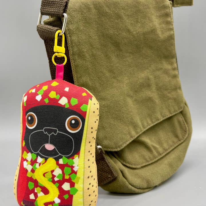 Chicago Hot Dog – Lucky Pug Bag Charm – Black for wholesale by Nerfect Artistic Novelties