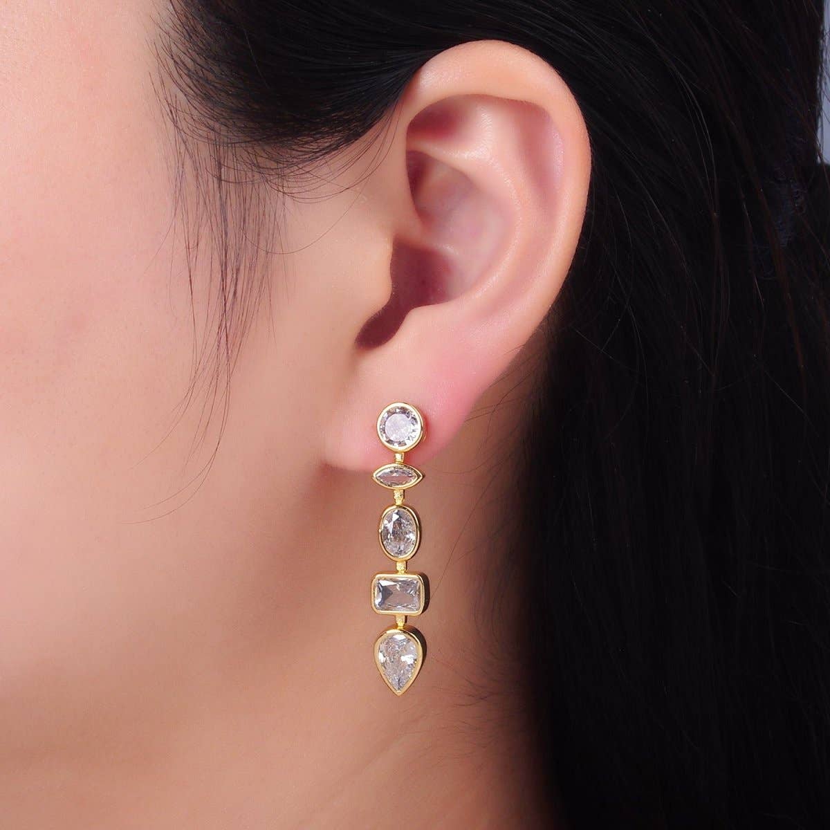 Aim Eternal – wholesale Dangle earrings – 24K Gold Filled Clear CZ Geometric Drop Stud Earrings | AI4964
