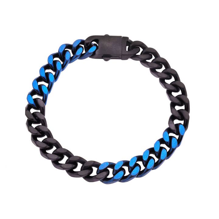 Men's Matt Blue/Silver S.Steel Cuban Link Bracelet for wholesale by Blackjack Mens Jewelry