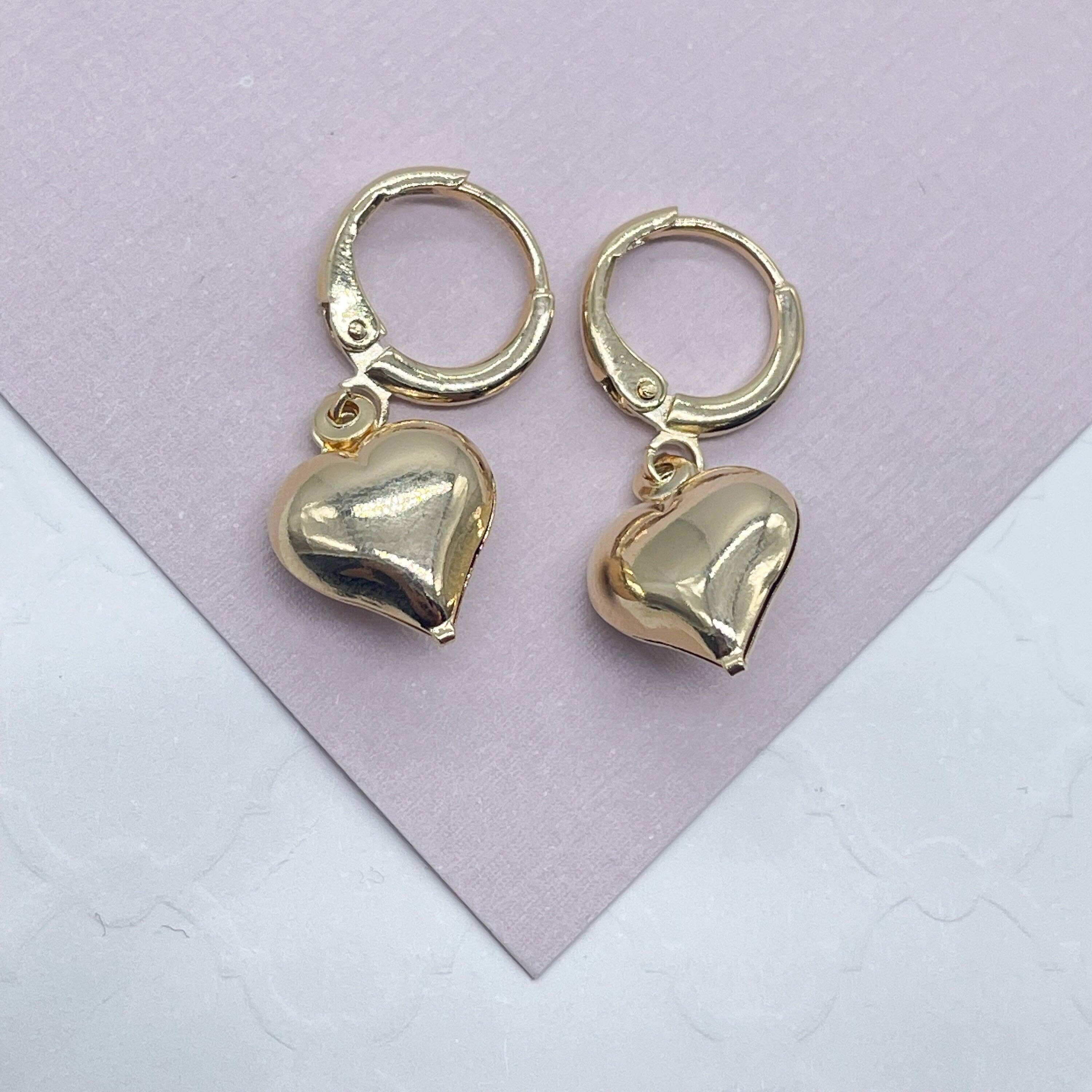 Milie - Wholesale Dangle Earrings - 18k GF Puffy Chubby Heart Dangling Earrings1