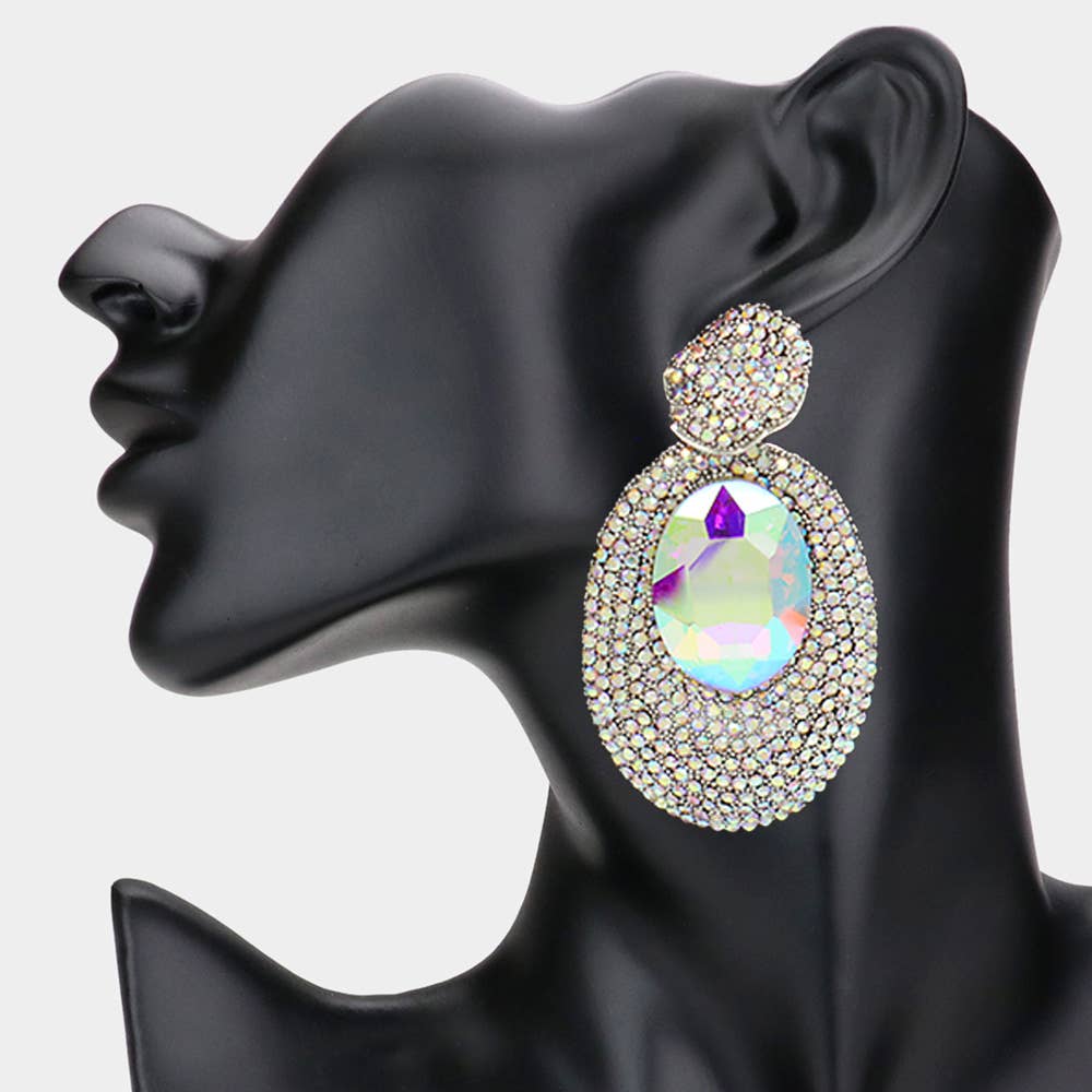 Sensibling Corp. – wholesale Dangle earrings – Oval Glass Stone Pointed Rhinestone Paved Dangle Earrings6