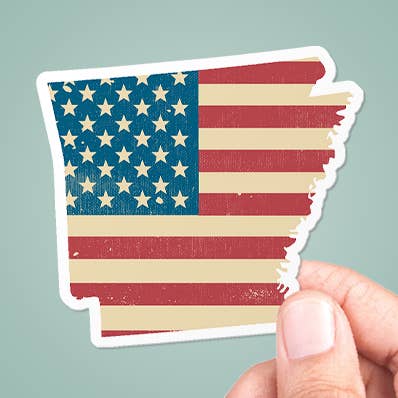 Arkansas American Flag Sticker Vinyl Decal for wholesale by CJ's Sticker Shop
