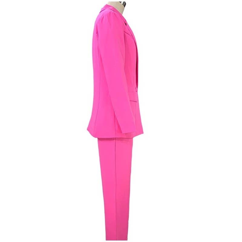 FurDecoration - Wholesale Suit Set - Women's - Solid Color Long Sleeve Suit Straight Leg Pants Set7