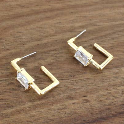 E23469 Rectangle Open Hoop Earrings w/Rhinestone for wholesale by Pretty Persuasions