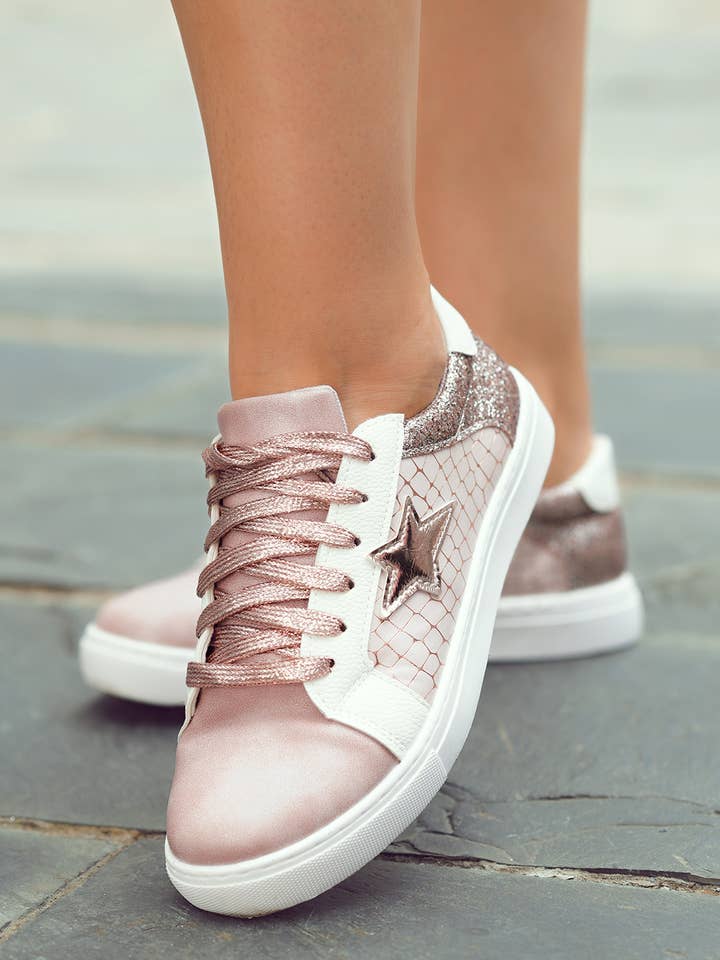 Glitter Star Patchwork PU Leather Lace-up Sneakers for wholesale by 1 the Woman