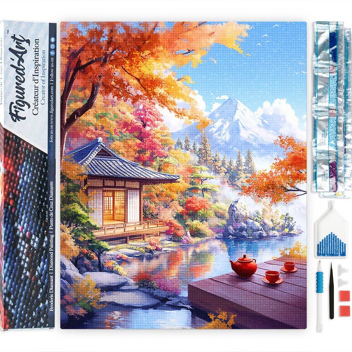 Diamond Painting - Autumn Tea House by the Lake - 40x50cm Rolled canvas for wholesale by Figured'Art (UK)