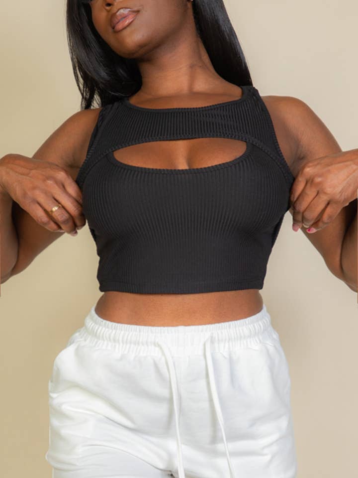 CAPELLA APPAREL - Wholesale Knit Top - Women's - Ribbed Cut Out Front Crop Top