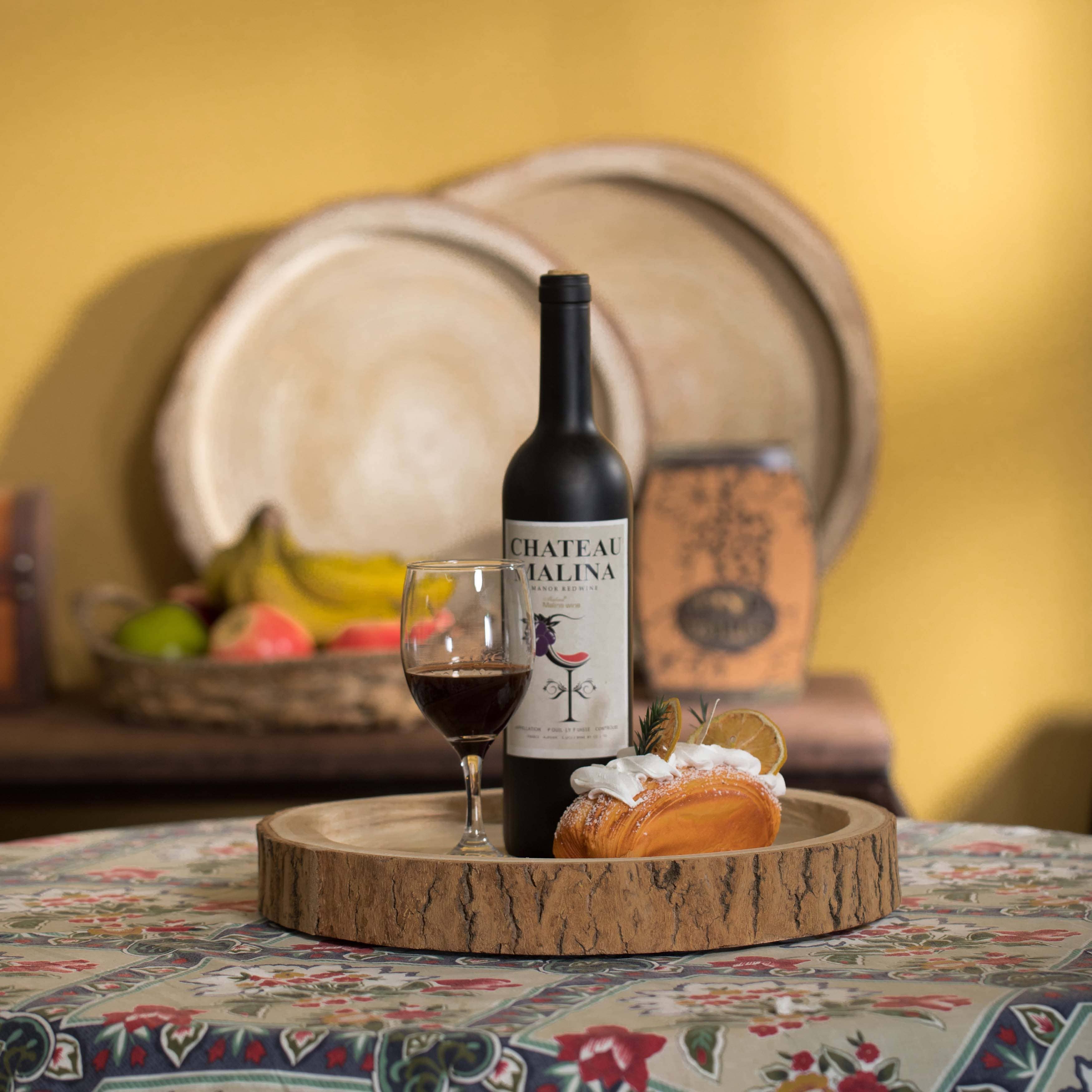 Quickway Imports – Großhandel Serviertabletts – Holz-Servierplatte mit Baumrindenoptik, rund, verschiedene Größen5