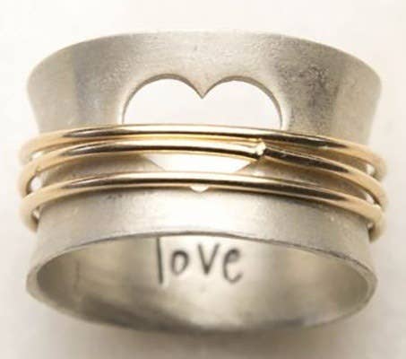 Boho Two - Tone Heart & 'Love' Ring for wholesale on Faire0